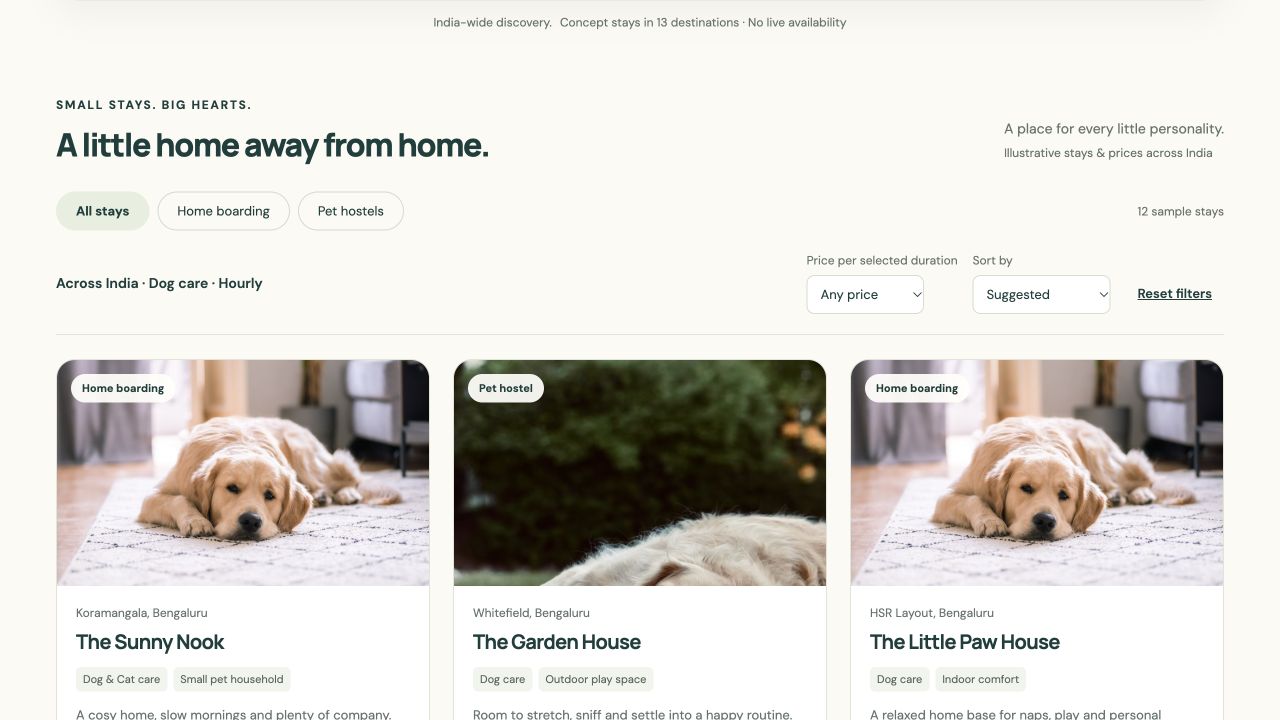 PetMe sample stay listings